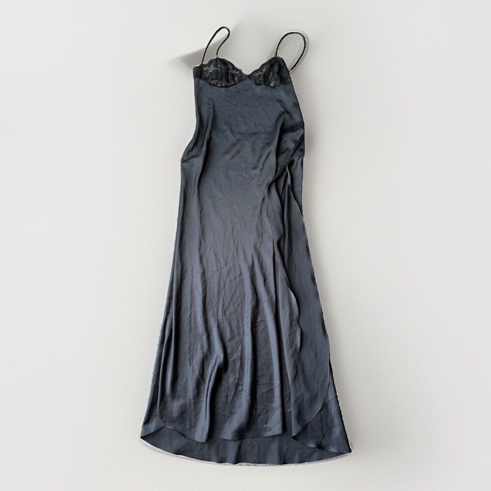 Vtg Fredericks of Hollywood Black Lace Slip Dress Maxi Nightgown Lingerie L